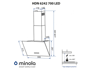 Витяжка наклонна Minola HDN 5242 WH 700 LED nalichie
